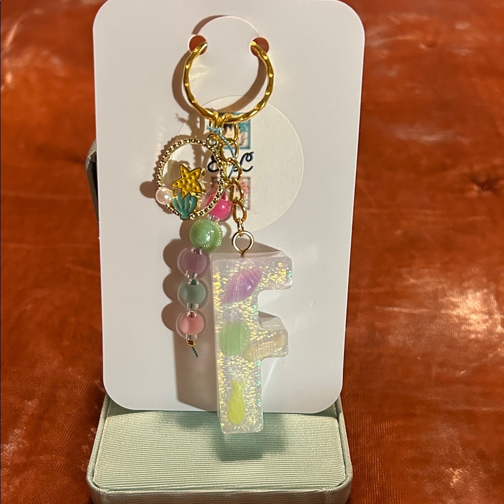 Handmade Colorful Letter F Resin Keychain or Bag charm.